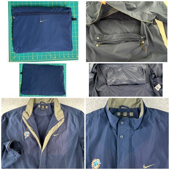 Vtg Nike Jacket Packable Windbreaker Men XL Blue Embrd Miami Dolphins Sun Logo - Picture 7 of 16